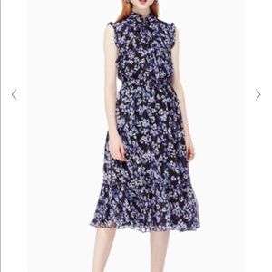 Kate Spade Black and Purple Floral Midi Dress Size L